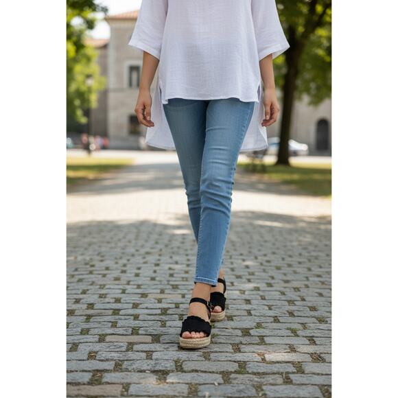 Pierre Dumas MAGIC-8 Black Ruffle Espadrille Sandals Womens Size 6 - Picture 2 of 8